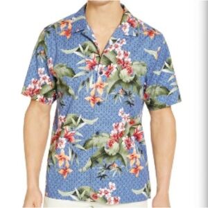 Tommy Bahama Spadacini on Geo Dot Tropical Print Silk Blend Camp Hawaiian Shirt